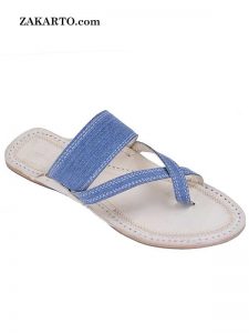 Good Looking Denim Light Blue Cross Belt Men Kolhapuri Chappal