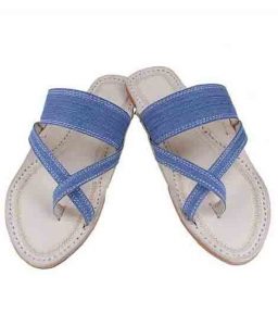 Good Looking Denim Light Blue Cross Belt Men Kolhapuri Chappal