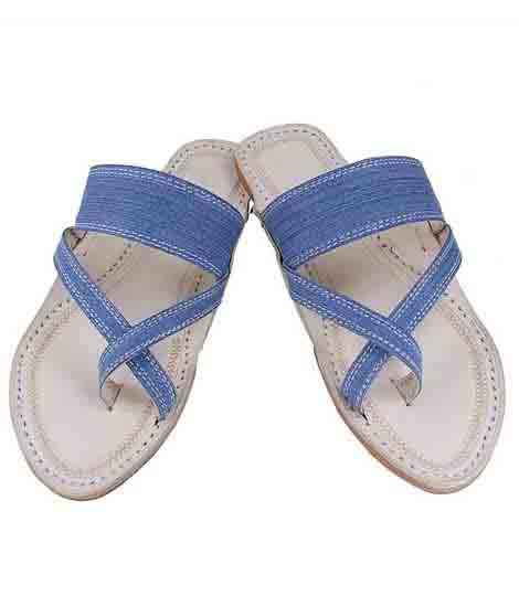 Good Looking Denim Light Blue Cross Belt Men Kolhapuri Chappal