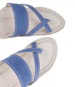 Good Looking Denim Light Blue Cross Belt Men Kolhapuri Chappal