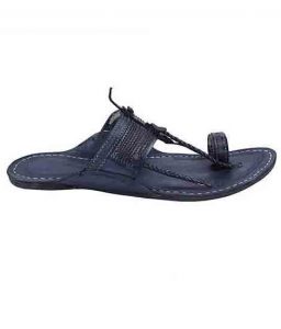 Amazing Black Fine Braids Kapshi Kolhapuri Chappal For Men