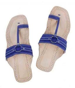 Splendid Denim Dark Blue Silver Ring Kolhapuri Chappal For Men