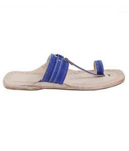 Splendid Denim Dark Blue Silver Ring Kolhapuri Chappal For Men