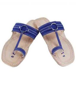 Splendid Denim Dark Blue Silver Ring Kolhapuri Chappal For Men