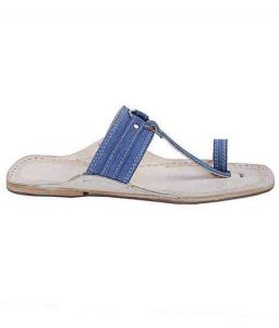 Attractive Designers’ Denim Light Blue Silver Ring Kolhapuri Chappal For Men