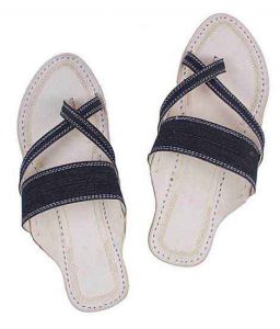 Gorgeous Denim Black Cross Lace Kolhapuri Chappal For Men