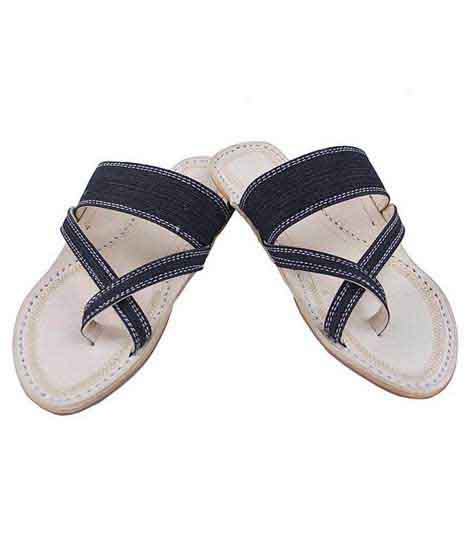 Gorgeous Denim Black Cross Lace Kolhapuri Chappal For Men