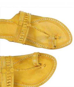 Attractive S Punching Yellow Kolhapuri Chappal For Men