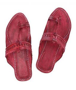 Gorgeous S Punching Cherry Red Kolhapuri Chappal For Men