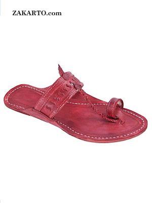 Gorgeous S Punching Cherry Red Kolhapuri Chappal For Men