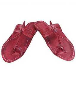 Gorgeous S Punching Cherry Red Kolhapuri Chappal For Men