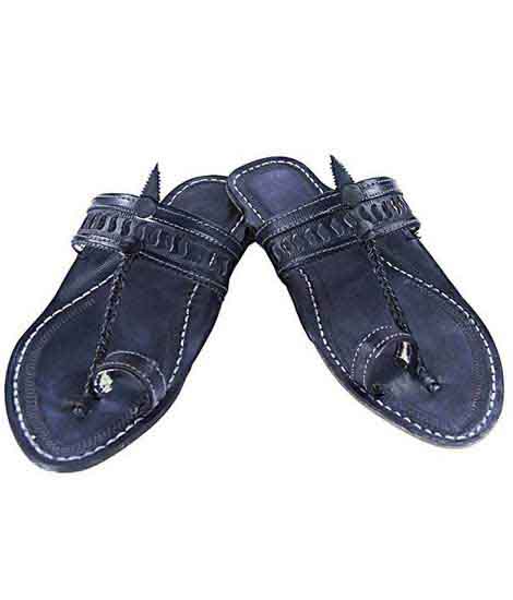 Attractive S Punching Black Kolhapuri Chappal For Men