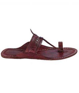 Eye-Catching S Punching Red Brown Kolhapuri Chappal For Men