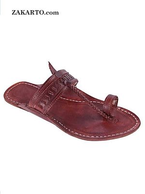 Eye-Catching S Punching Red Brown Kolhapuri Chappal For Men