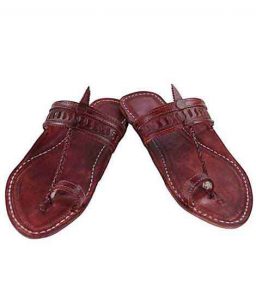 Eye-Catching S Punching Red Brown Kolhapuri Chappal For Men