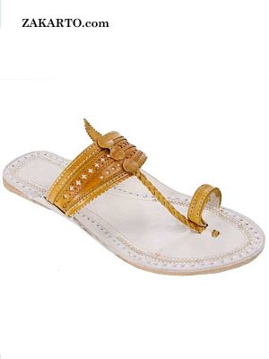 Beautiful Yellow Punching Upper Kolhapuri Chappal For Men