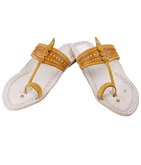 Beautiful Yellow Punching Upper Kolhapuri Chappal For Men