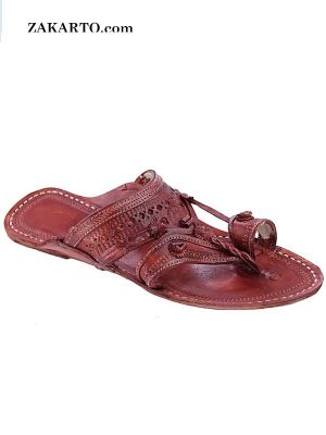 Traditional Eye-Catching Red Brown Kolhapuri Chappal For Men