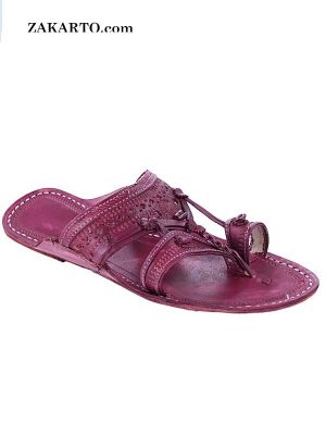 Old-Fashioned Beautiful Purple Kolhapuri Chappal For Men