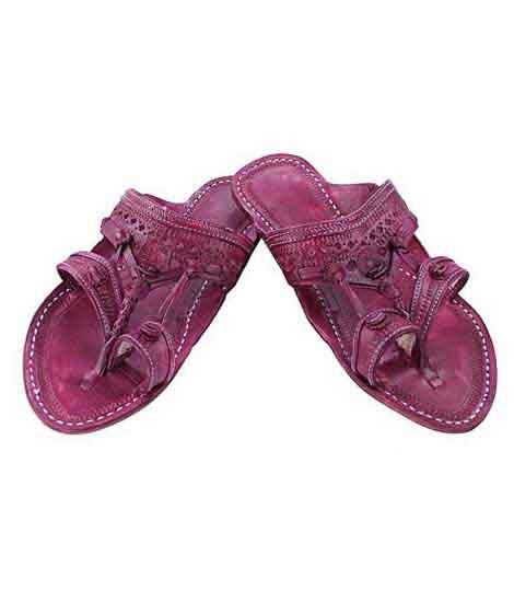 Old-Fashioned Beautiful Purple Kolhapuri Chappal For Men