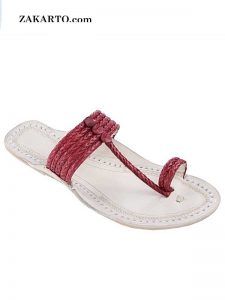 Good-Looking Cherry Red Five Braids Upper Kolhapuri Men Chappal