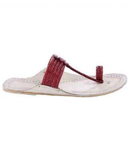 Good-Looking Cherry Red Five Braids Upper Kolhapuri Men Chappal