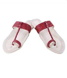 Good-Looking Cherry Red Five Braids Upper Kolhapuri Men Chappal