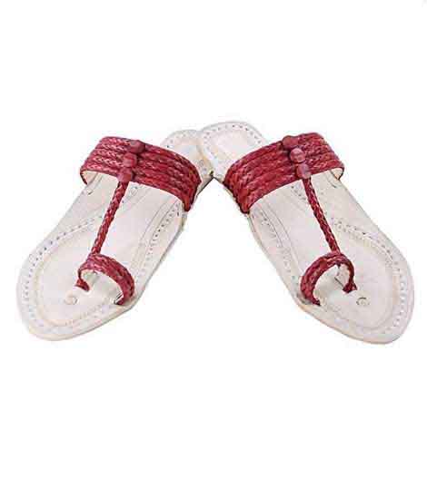 Good-Looking Cherry Red Five Braids Upper Kolhapuri Men Chappal