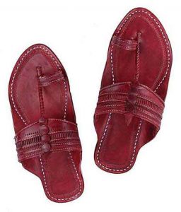 Awesome Looking Red Brown Punching Men Kolhapuri Chappal