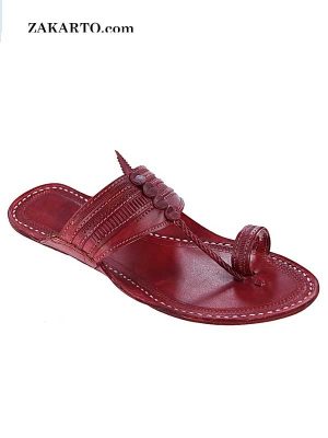 Awesome Looking Red Brown Punching Men Kolhapuri Chappal