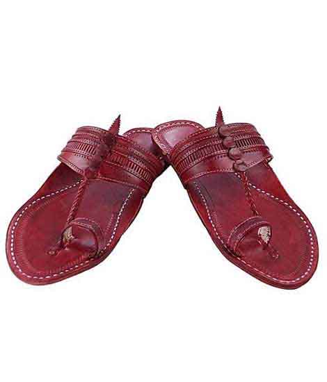 Awesome Looking Red Brown Punching Men Kolhapuri Chappal