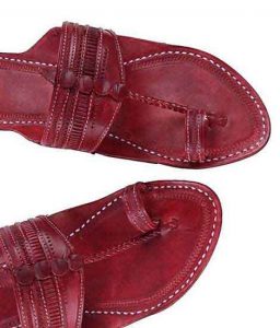 Awesome Looking Red Brown Punching Men Kolhapuri Chappal