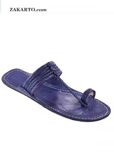 Striking Dark Blue Five Braids Kolhapuri Men Chappal