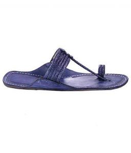 Striking Dark Blue Five Braids Kolhapuri Men Chappal