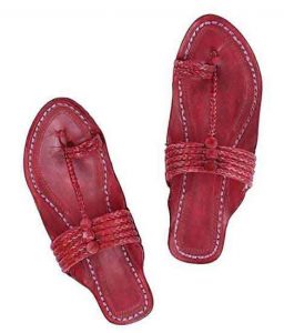 Remarkable Cherry Red Five Braids Kolhapuri Men Chappal