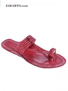 Remarkable Cherry Red Five Braids Kolhapuri Men Chappal