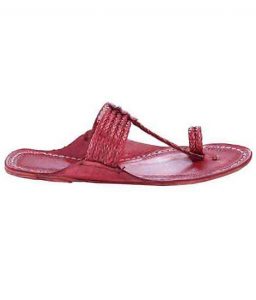 Remarkable Cherry Red Five Braids Kolhapuri Men Chappal