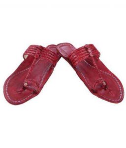 Remarkable Cherry Red Five Braids Kolhapuri Men Chappal