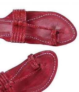 Remarkable Cherry Red Five Braids Kolhapuri Men Chappal