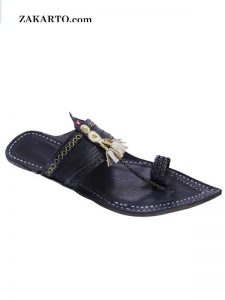 Royal Look Black Extra Pointed Kolhapuri Chappal For Men