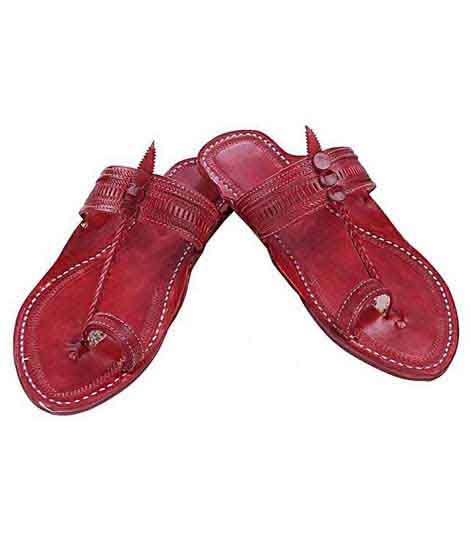 Genuine Good Looking Cherry Red Kolhapuri Chappal For Men