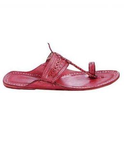 Nice-Looking Cherry Red Kolhapuri Chappal For Men