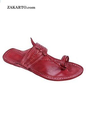 Nice-Looking Cherry Red Kolhapuri Chappal For Men