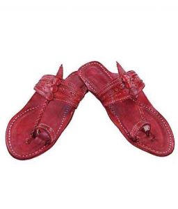 Nice-Looking Cherry Red Kolhapuri Chappal For Men