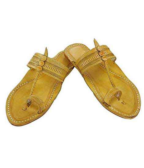 Genuine Good Looking Yellow Punching Kolhapuri Chappal For Men