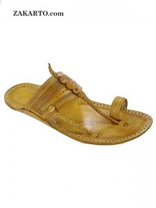 Distinctive Triangular Upper Yellow Kapshi Kolhapuri Chappal For Men