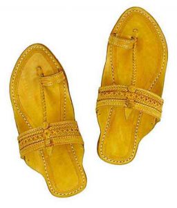 Stunning Yellow Two Big Braids Pointed Kolhapuri Chappal For Men