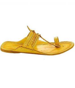 Stunning Yellow Two Big Braids Pointed Kolhapuri Chappal For Men