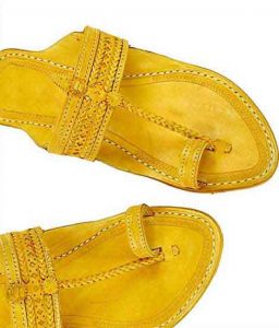 Stunning Yellow Two Big Braids Pointed Kolhapuri Chappal For Men