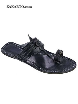 Black Pointed Attractive Kolhapuri Chappal For Men